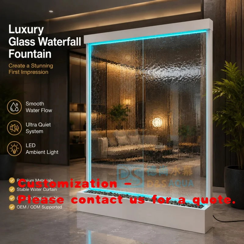 custom.DESHANG 304 Stainless Steel Modern Multi-Functional Indoor/Outdoor Home Decor Glass Waterfall Wall Panel with Frame Stru