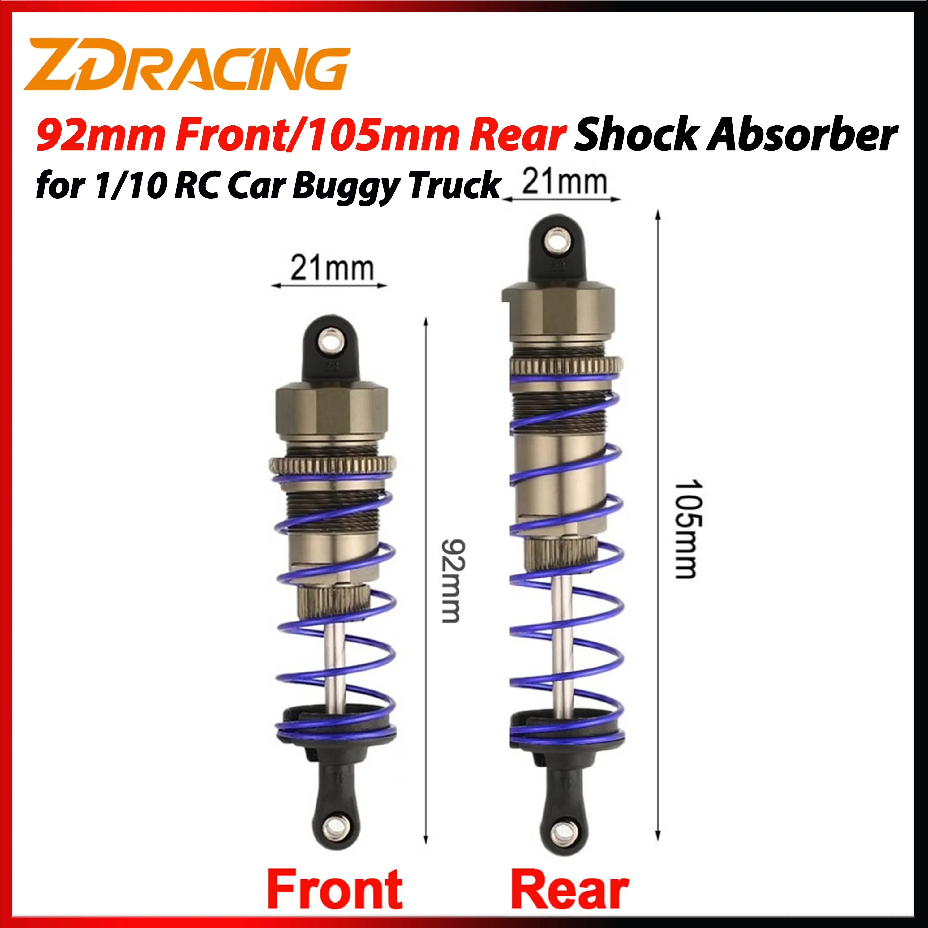

ZD Racing 92mm Front 105mm Rear Damper Metal Negative Pressure Shock Absorber for 1/10 RC Car Buggy Truck Truggy Redcat HPI