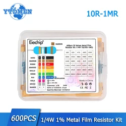 300/600PCS 1/4W Metal Film Resistor Kit Resistance 1% 30 values 10 Ohm ~1M 0.25w Resistors Set