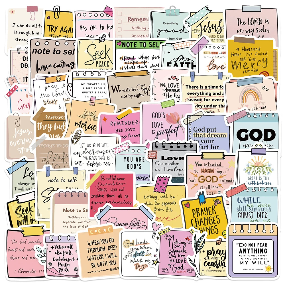 10/30/50/100pcs Jesus Bible Phrases Notes Stickers Cartoon Motivational Quote Decals Water Bottle Phone Notebook Sticker Packing