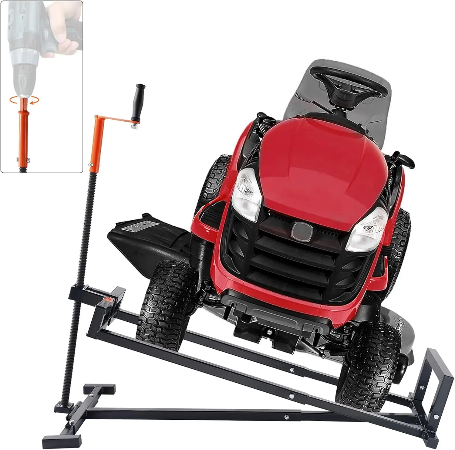 Ride on Lawn Mower Lift Jack, 880 Lbs Weight Capacity, Telescopic Maintenance Jack with Crank Handle & Power Tool Handle, Foldab