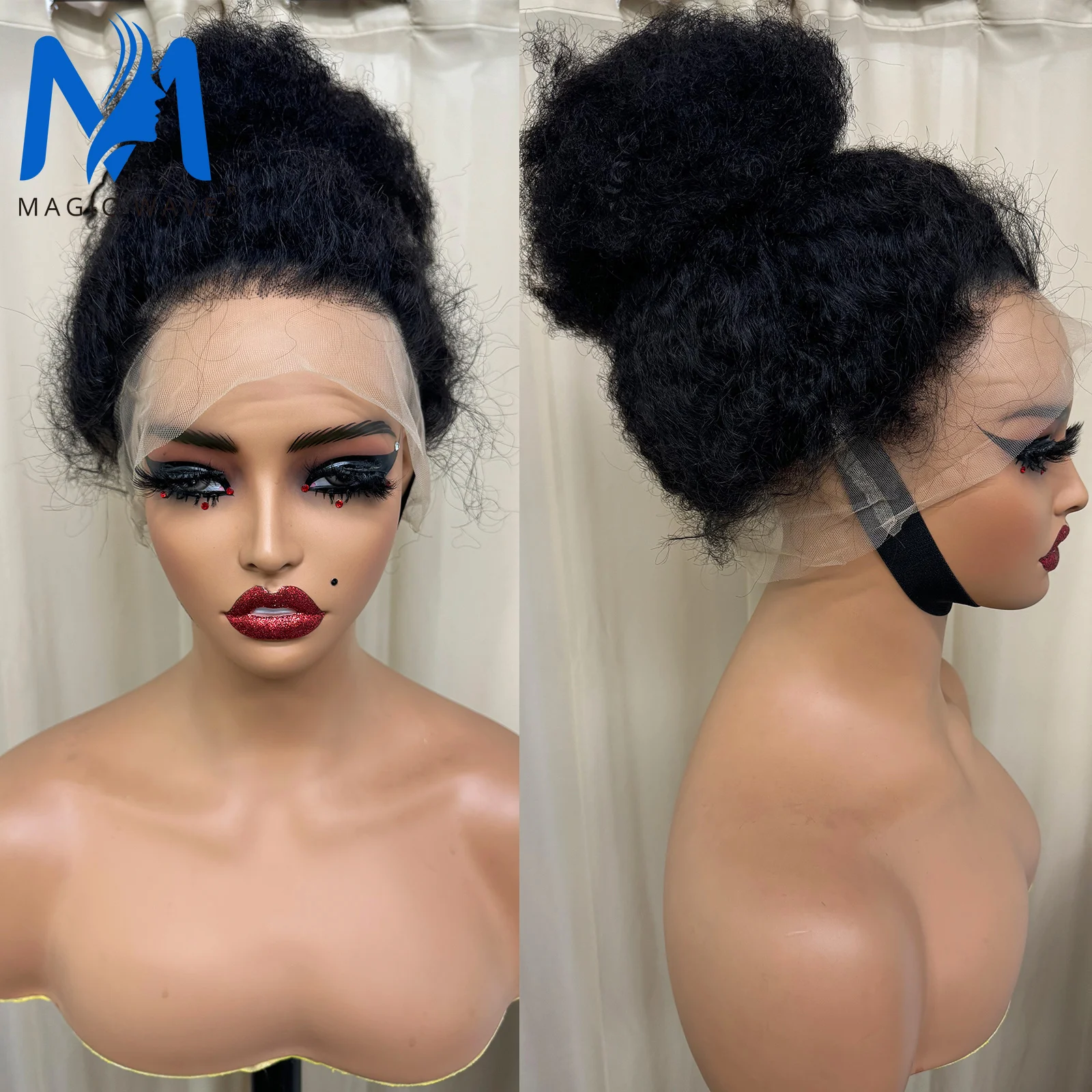 

360 Full Lace Afro Kinky Curly Human Hair Wig for Black Women 180% Density Natural Black Bouncy and Soft Brazilian Remy Hair Wig