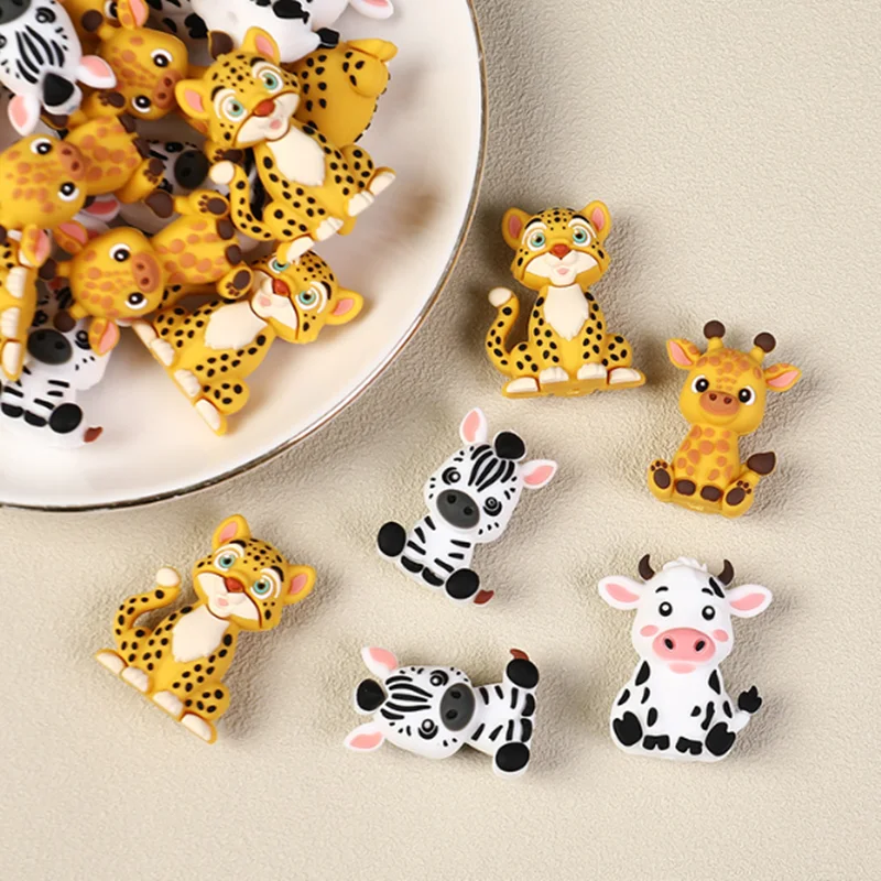 20Pcs 3D Silicone Beads Food Grade Cartoon Focal Beads For Jewelry Making DIY Pen KeyChain Accessories Baby Silicone Beads