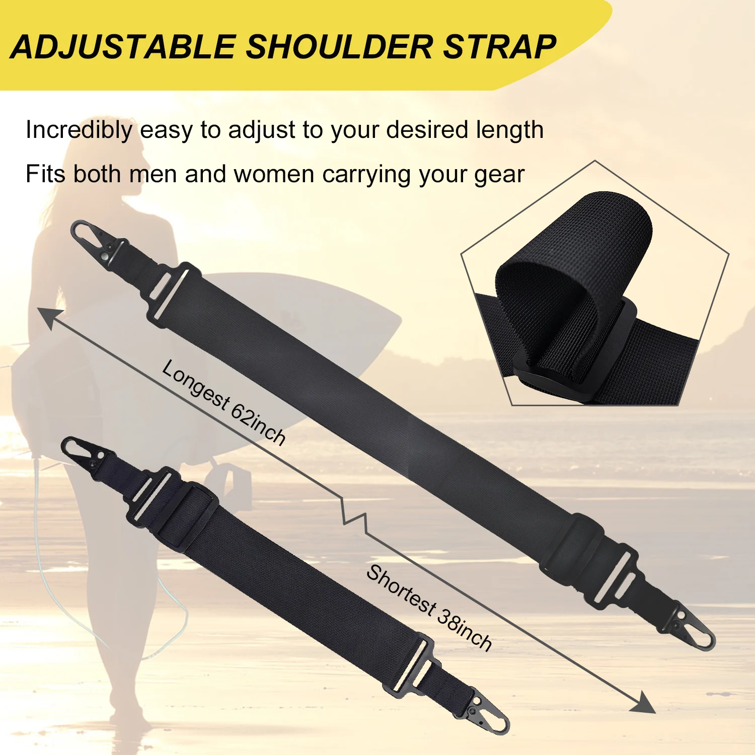 Multi-Use Shoulder with Quick Attach Clips Adjustable- Heavy Duty Nylon Crossbody Strap for Rifle, Kayak, SUP, Golf Bag, Guitars