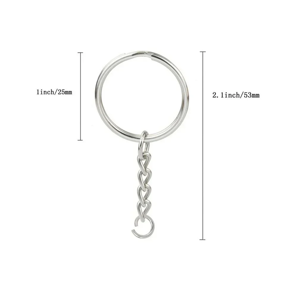 100pcs Wholesale Metals Key Ring with Chain 1 Inch and Jump Rings Silver Color Metal Parts with Open Ring Connector DIY Jewelry