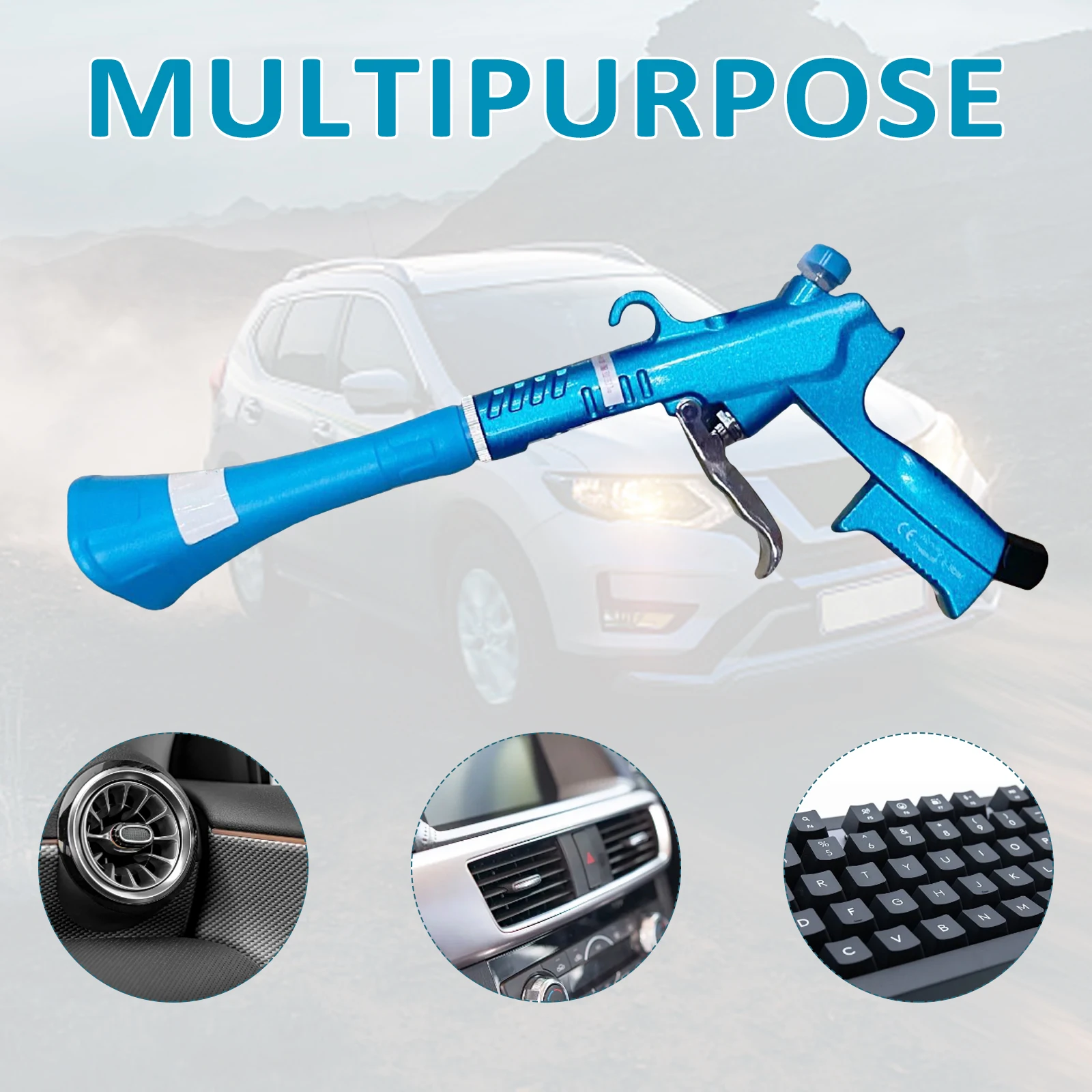 Car Cleaning Gun High Pressure Car Detailing Interior Air Blow Gun Adjustable Airflow Connector for Carpet Vent Dashboard Seat