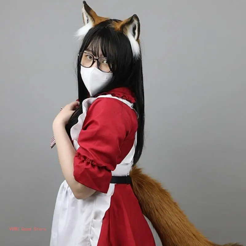 Furry Ear Anime Cosplays Hair Accessory Animal Ears Foxes Headband Plush Headdress for Costume Party