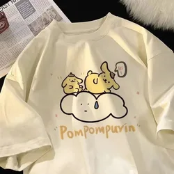 Nuova maglietta a maniche corte Sanrio Kawali Pompompurin puro cotone sciolto confortevole Ins Anime Friend regalo di compleanno giocattoli