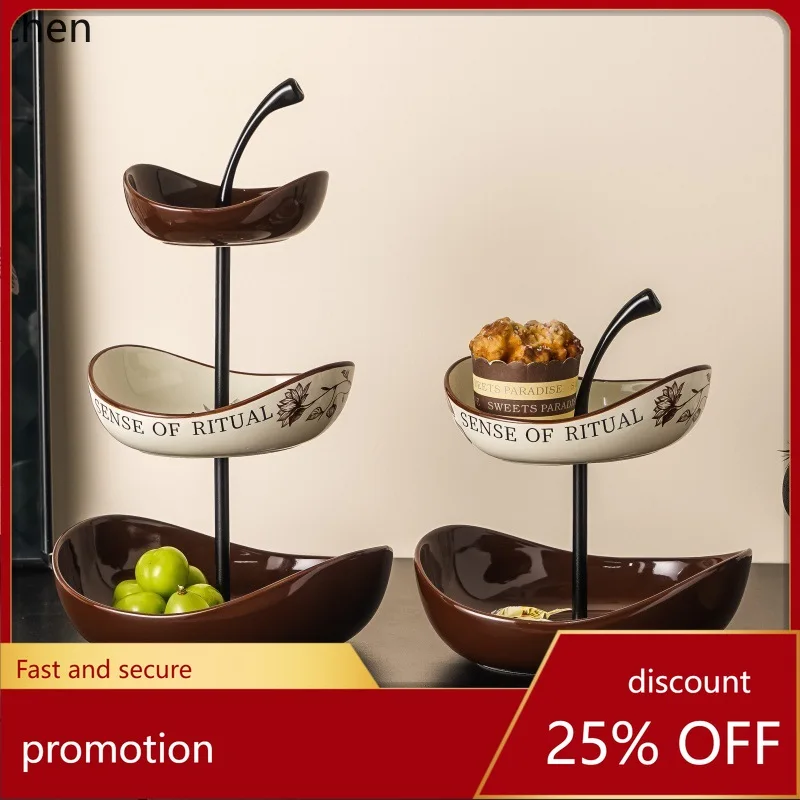 Zml multi-layer ceramic fruit plate living room coffee table high-value snack dessert storage tray