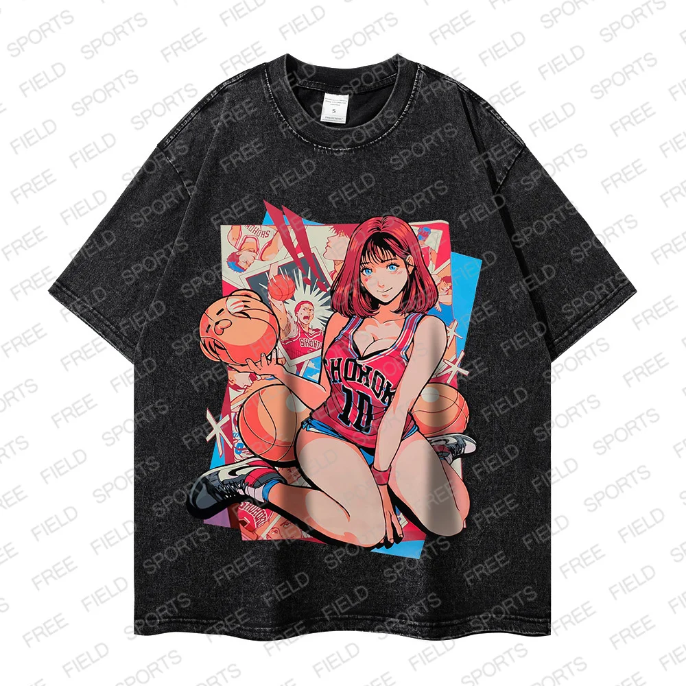 

Cotton And Washed Cotton Short Sleeve Tee Anime Slum Dunk Shirt Haruko Printed Casual Women Men T-Shirt Y2k Harajuku Couple Tops
