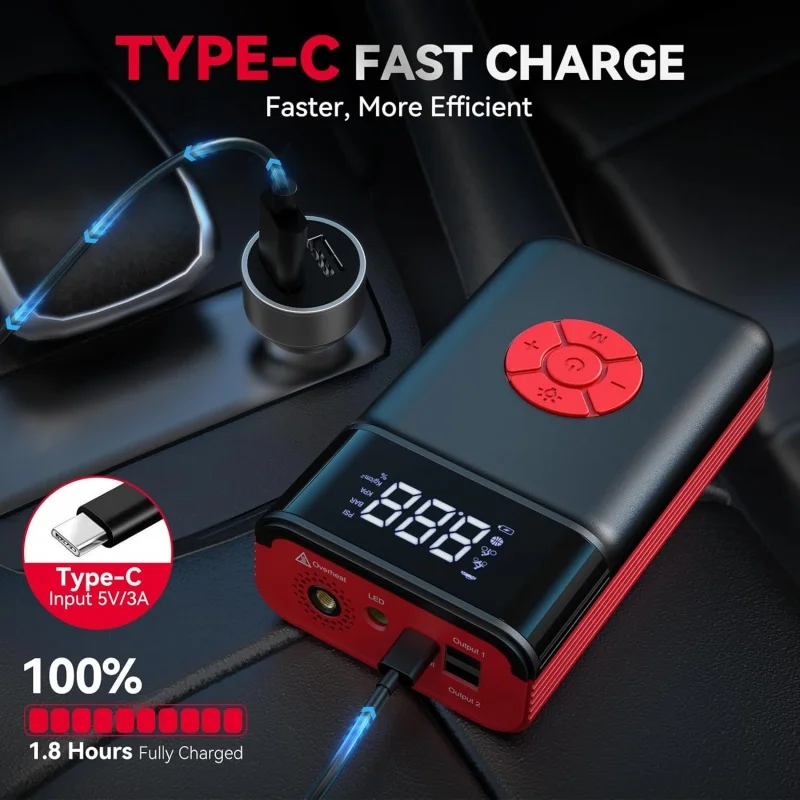 4000A 24000mAh Car Jump Starter Power Bank Portable 150PSI Air Pump Car Battery Emergency Boosters Starting Device Car Starter