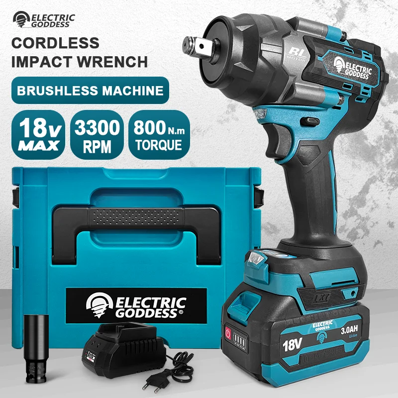 Electric Goddess DBS027 Brushless Electric Impact Wrench 800N.M Cordless Electric Screwdriver Power Tool for 18V Makita Battery