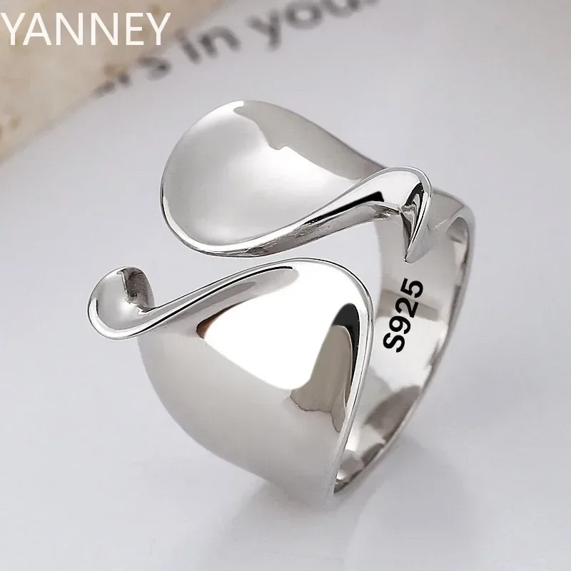 

925 Sterling Silver Rings Women Couple Minimalist Handmade Simple Big Open Ring Party Prevent Allergy Jewelry Holiday Gifts