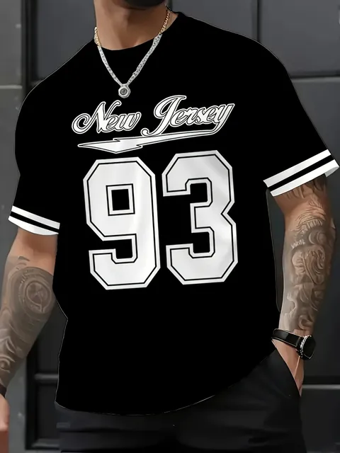 New Jersey 93 Pattern Printed Men's Casual Comfortable Round Neck T-shirt Polyester Blended Machine Washable Summer Top 1