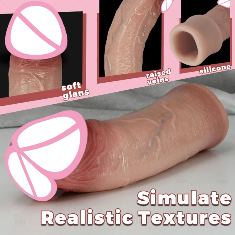 Reusable Condom Cock Sleeve Realistic Penis Extender Soft Silicone Condom Enlargement Penis Sleeve Sex Toys for Men Sexual Tools view 4