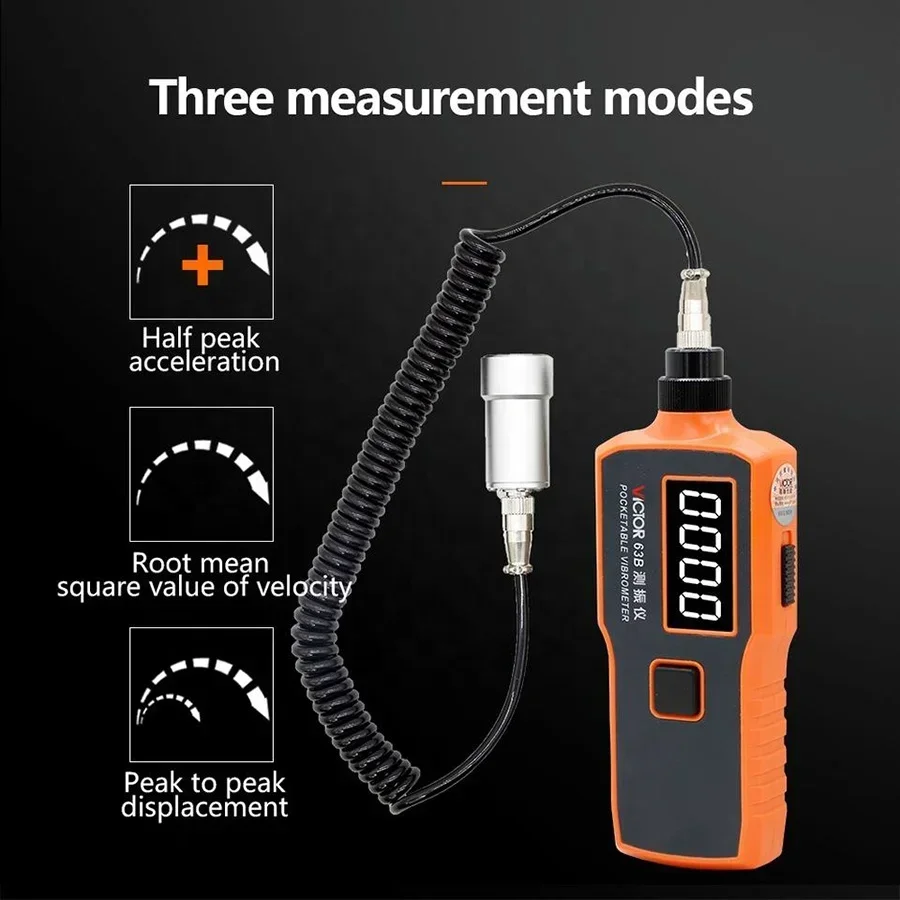 63B RuoShui pengukur getaran genggam 0 ~ 1999um 10 hingga 1000Hz, dengan Probe magnetik portabel vibrogetar Metro