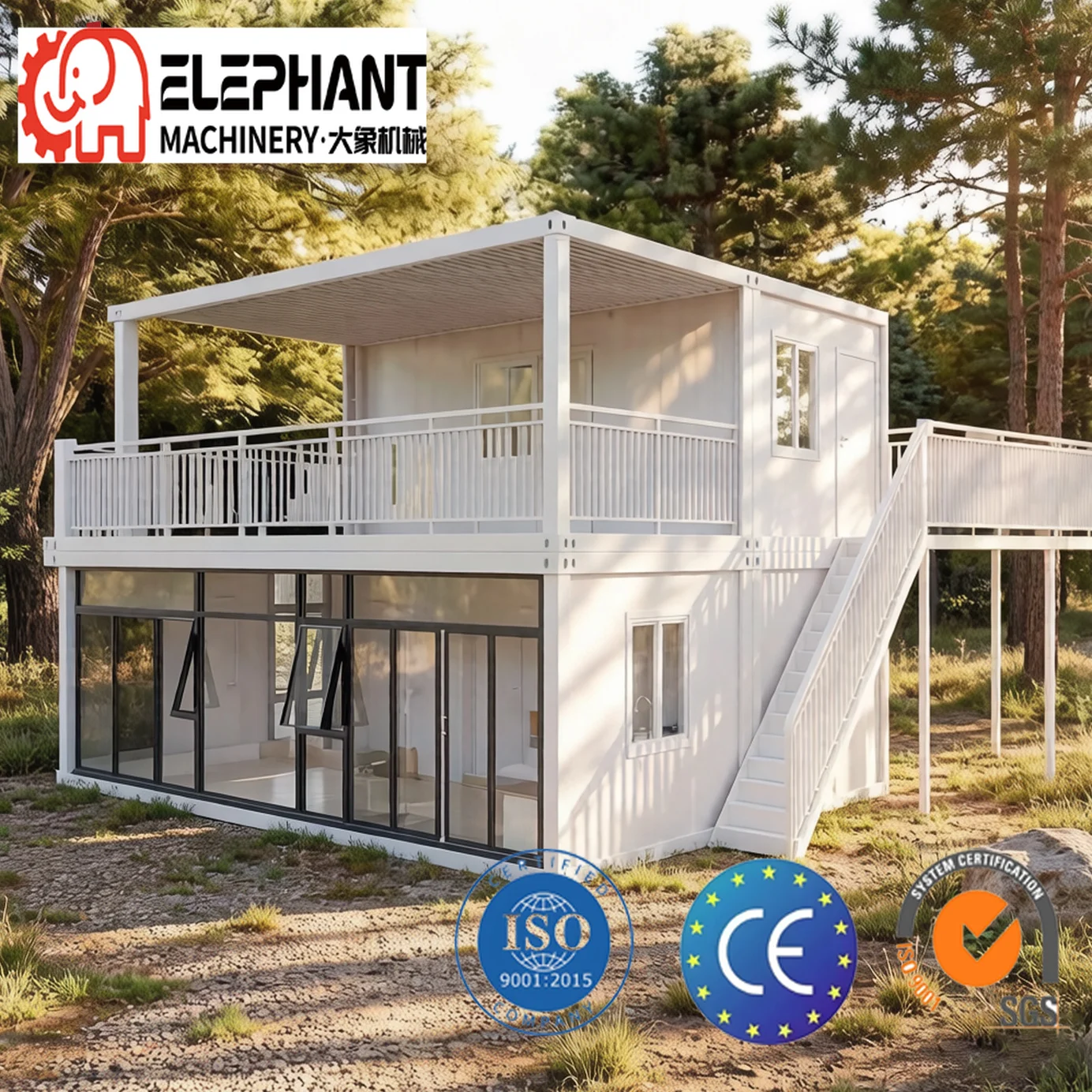 DX House Two-Story Prefab Container Villa Luxury Modern Steel Structure Building Glass Curtain Wall Office Building Apartment