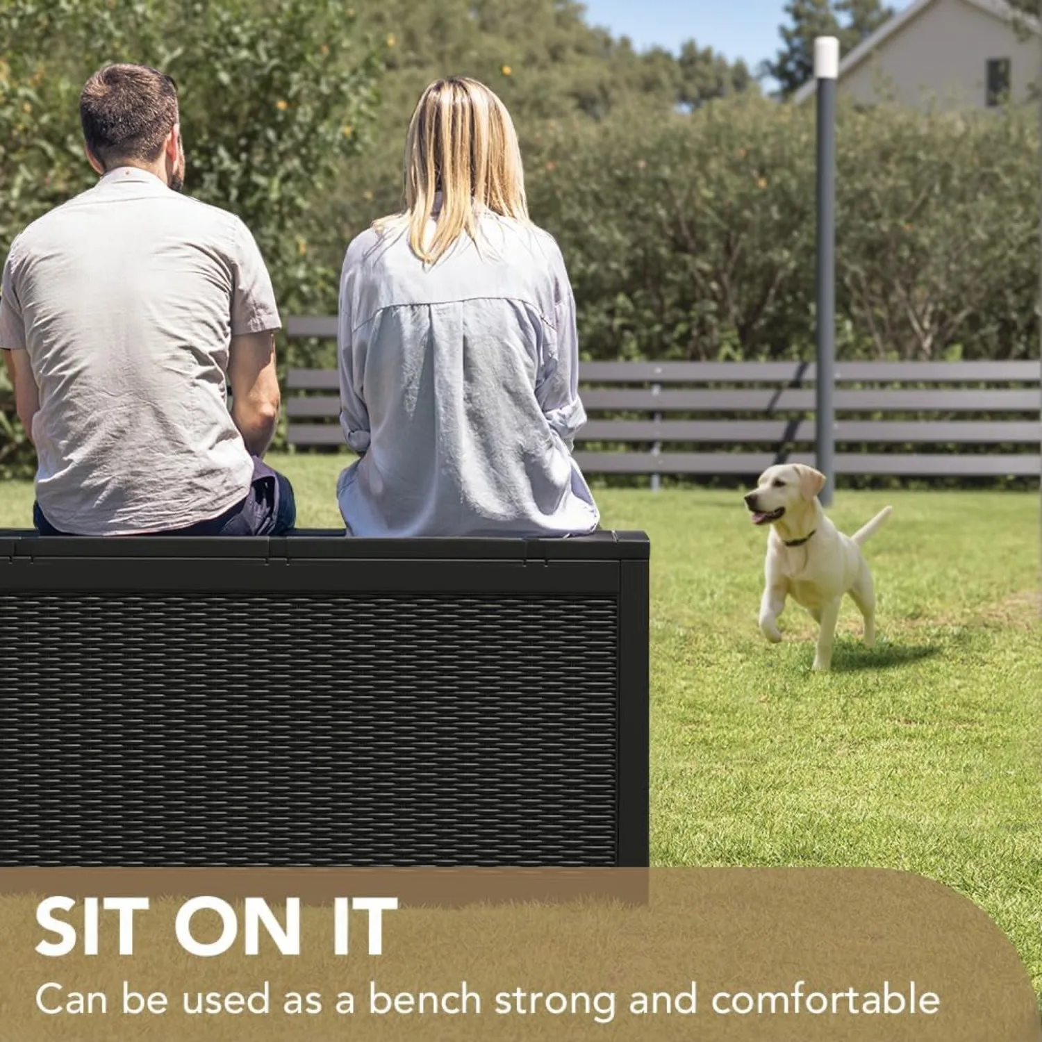 95 Gallon Deck Box Large Resin Outdoor Storage Box, Waterproof and UV Resistant Lockable for Outdoor and Patio, Large Storage