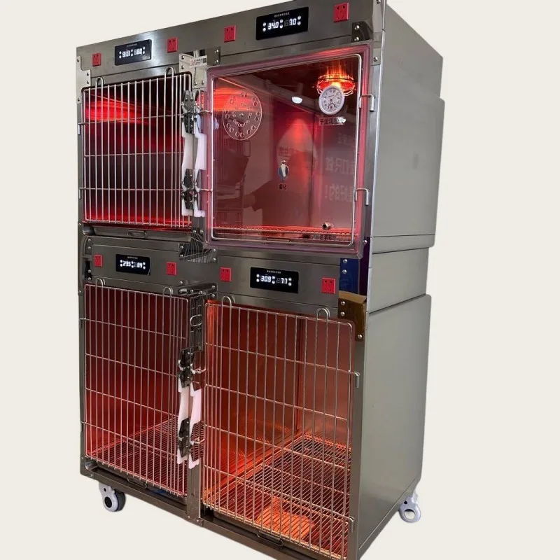 

Pet Veterinary ICU Care Stainless Steel 4 Rooms Infrared Therapy Dog Cat Cages with Oxygen Chamber