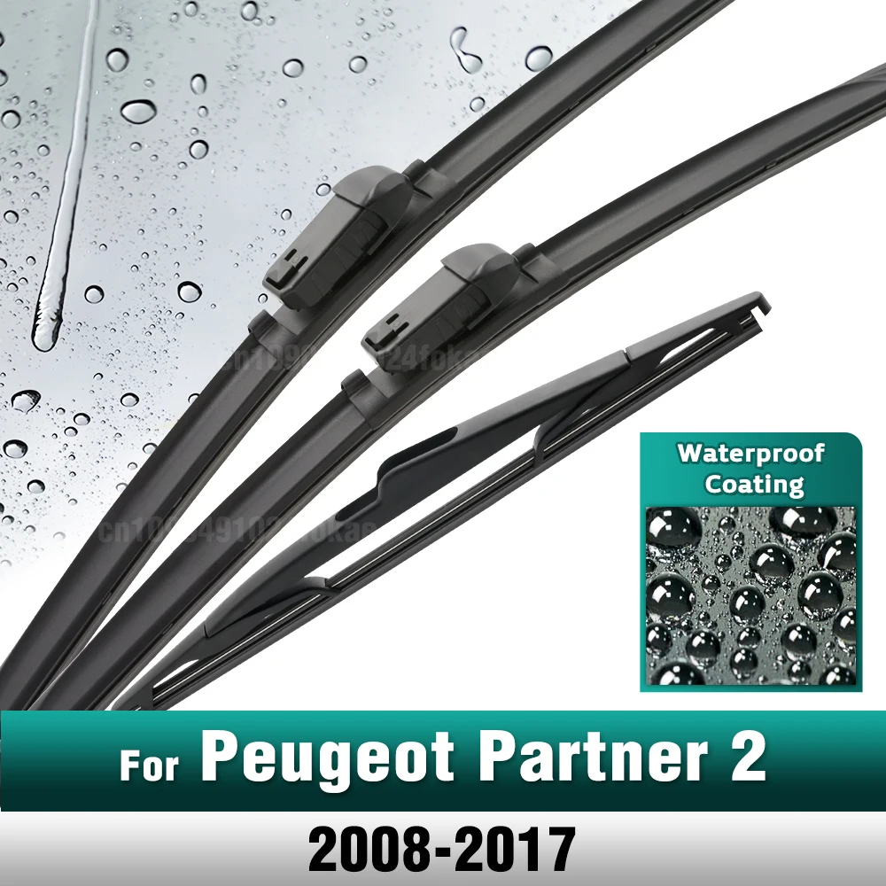 

Silicone & rubber LHD&RHD Front & Rear Wiper Blades Set For Peugeot Partner 2 2008 - 2017 Windshield Windscreen Window Brushes