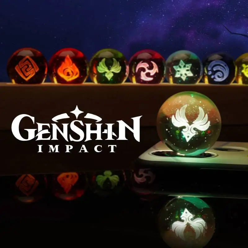 Genshin Impact Crystal Ball Luminou 7 Element Crystal Ball Vision Lnazuma Wendi Xiao Statue Figurine Cosplay Decoration Toy Gift