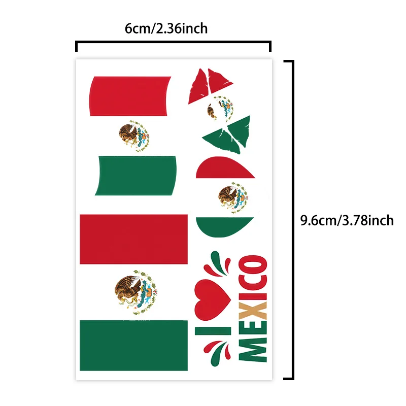 Mexico Flag Temporary Tattoo Sticker, Long-lasting and Waterproof, Festival, Football, Soccer Fan Stickers, Arm, Face view 5