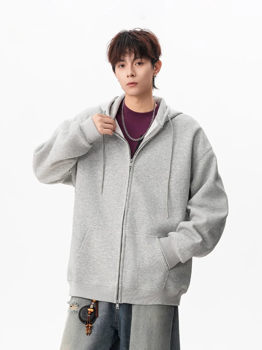 

American Sle Heavyweight ey Zipper Cardigan Sweatirt Men's Trendy Cleanfit Casual Sport Hooded Jaet ular