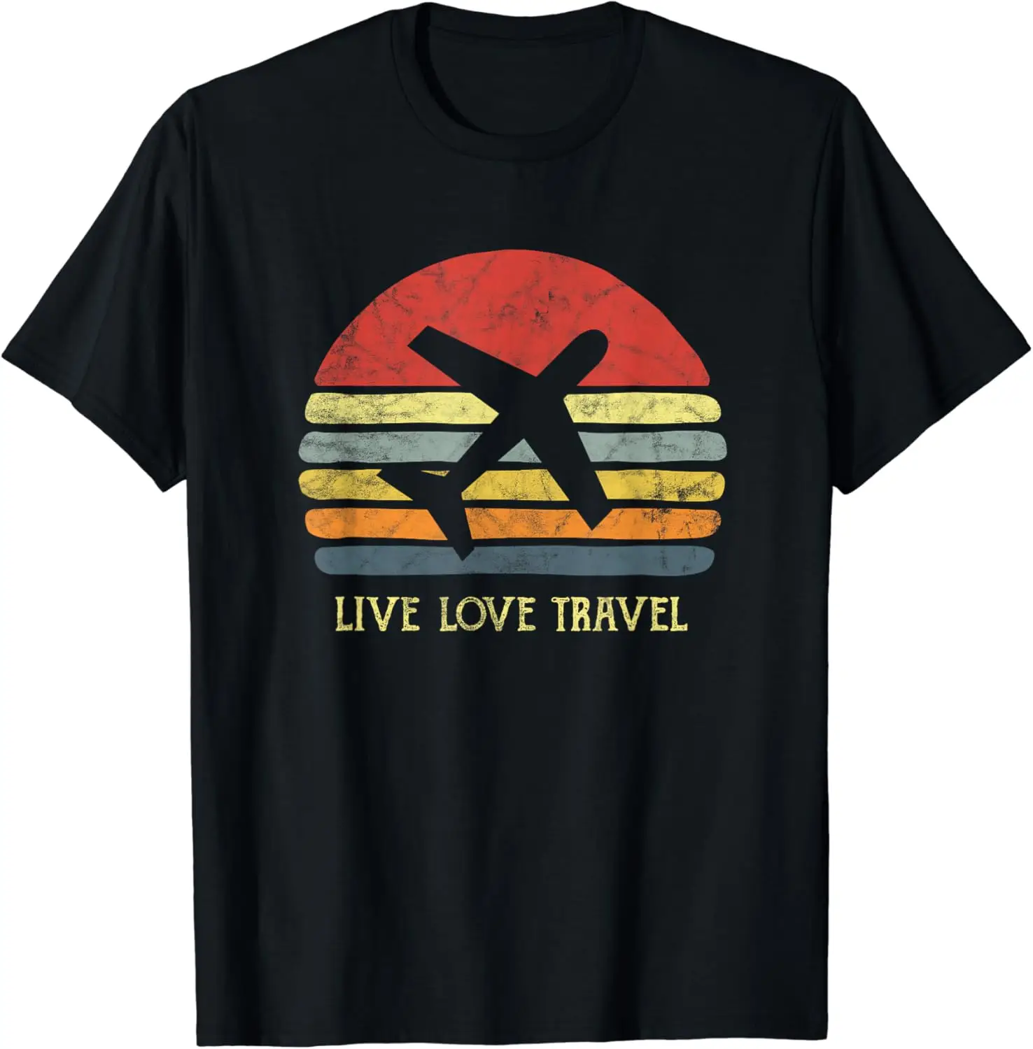 

Vintage Sunset Airplane Travel Love World Travellers Live T-Shirt