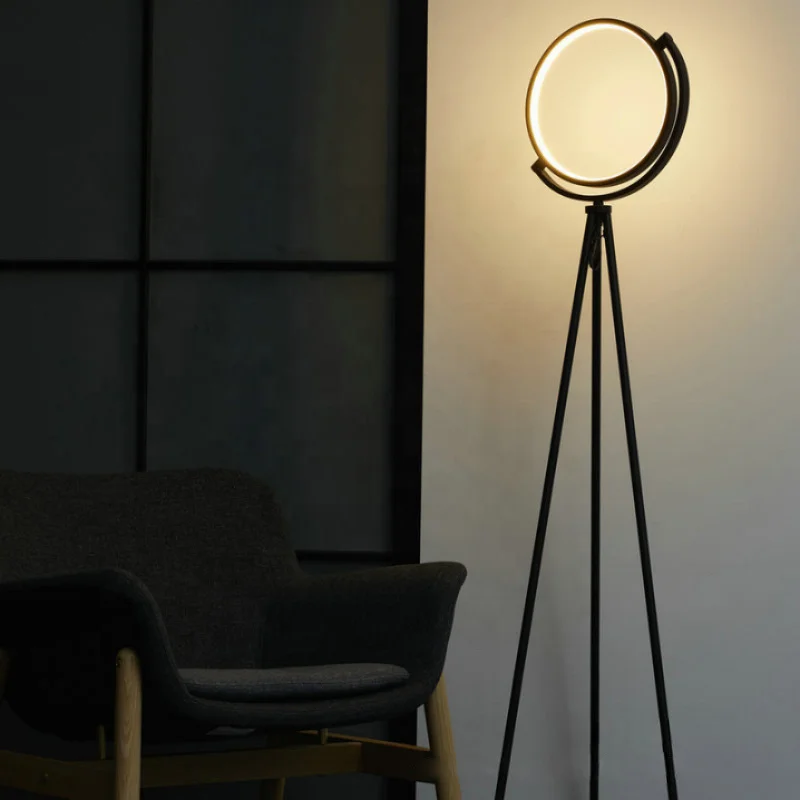 

Modern Circle Floor Light Bedroom Warmth Living Room Decorative Led Corner Bedside Standing Minimalist Halo Tripod Floor Lamp