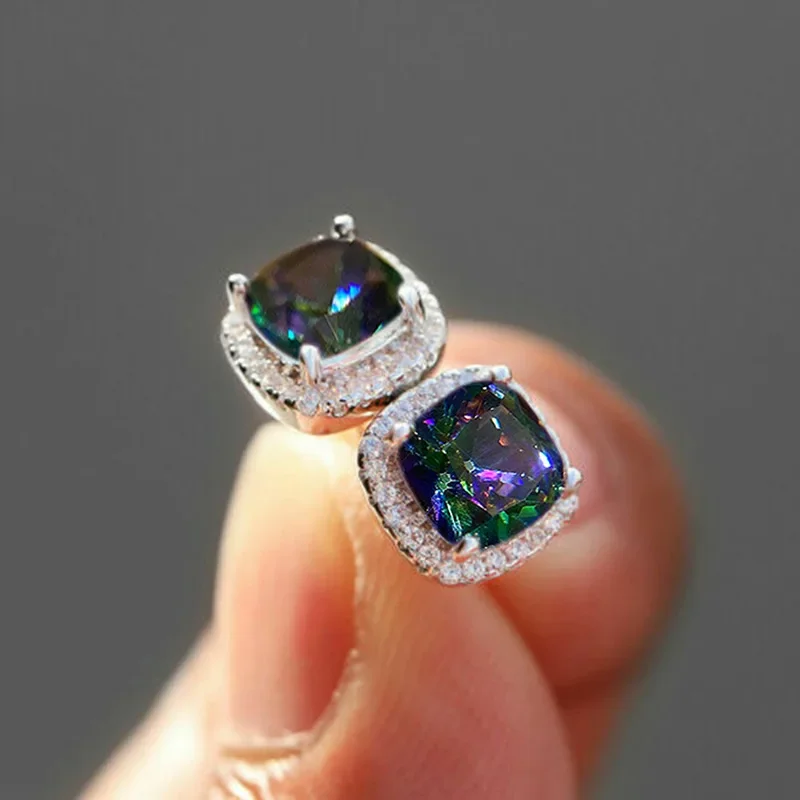 Classic Female Earrings 925 Silver Needle Princess Square Heart Arrow Zircon Crystal Earrings For Women Pendientes Oorbellen