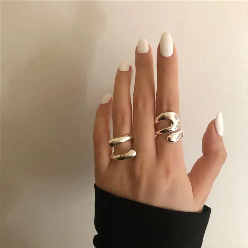 925 Sterling Silver Geometry Irregular Adjustable Rings For Women Simple Engagement Fine Jewelry Accessories Prevent Allergy