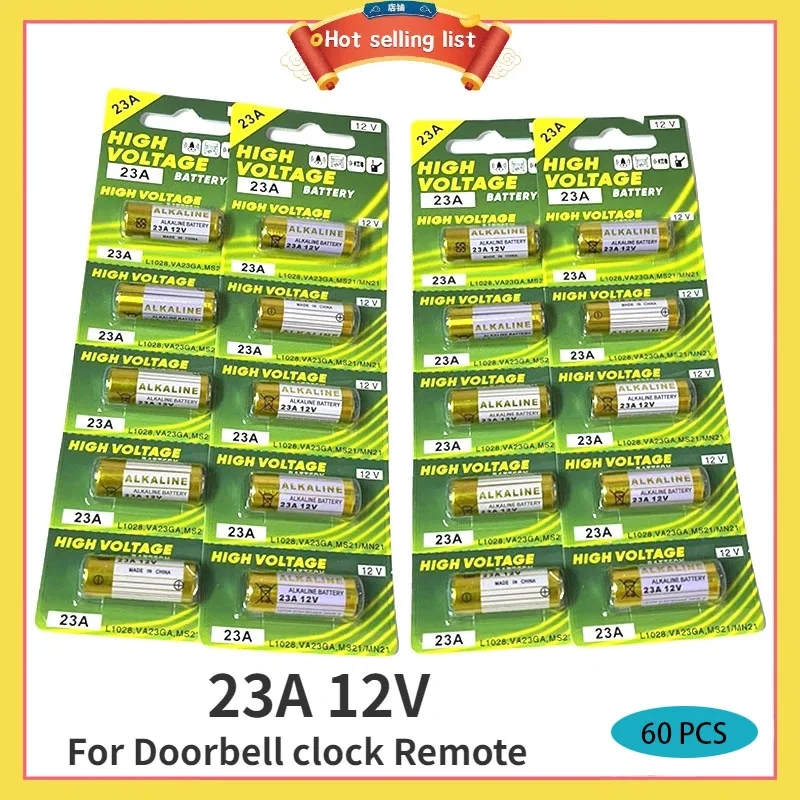 

Оригинальный 60 шт. 23A 12 В щелочной аккумулятор высокого напряжения 23A A23S E23A E12 M21 MS21 V23GA GP23A для пульта дистанционного управления дверным звонком