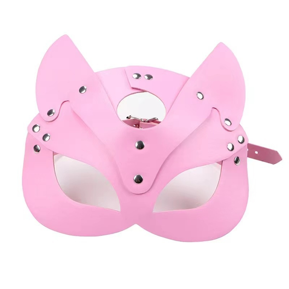  Women Cats Mask Half Face Cats Mask Leather Cats Ears Mask Cosplay Costume Accessory,Pink 