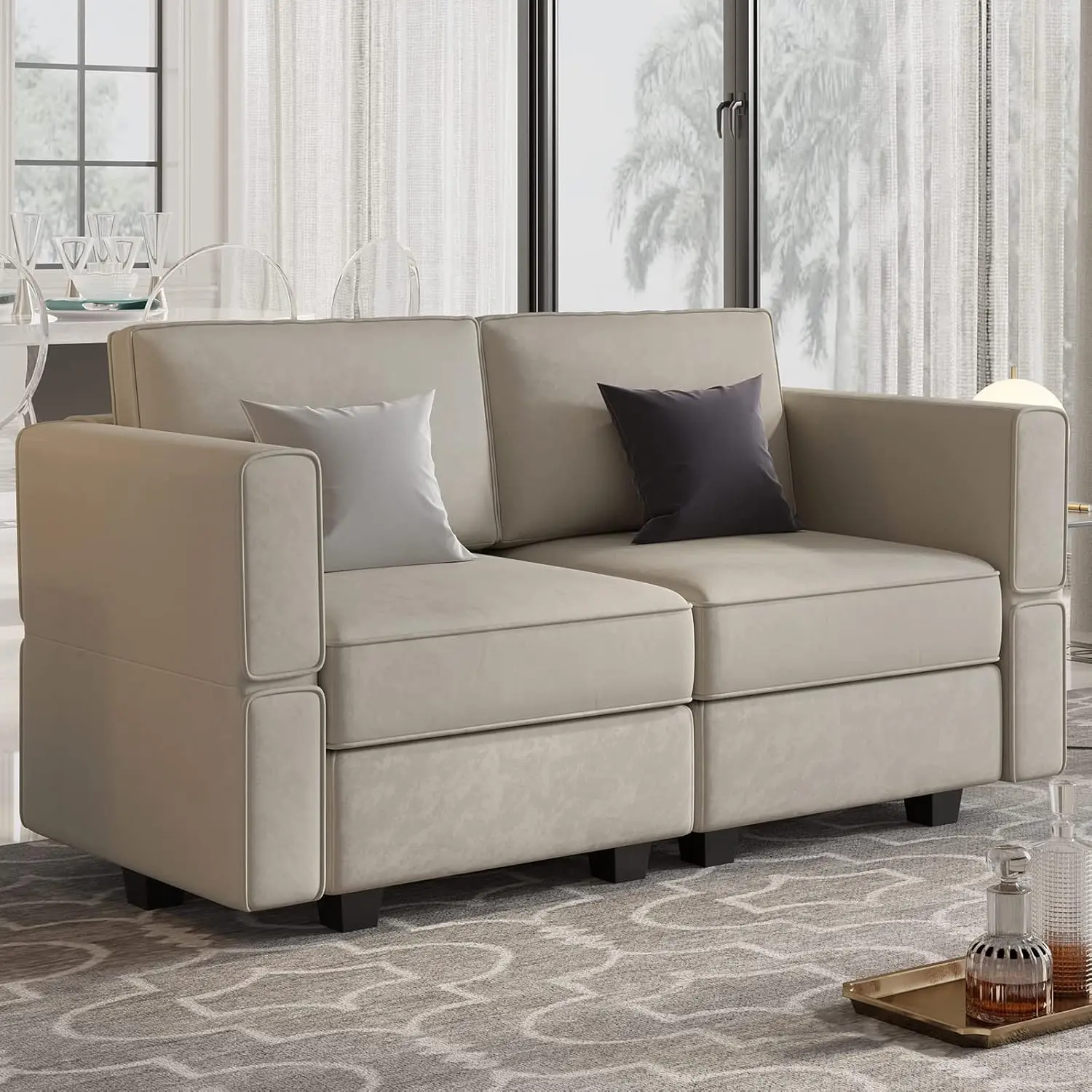 

Modular Loveseat Sofa Couch With Storage Seats Velvet 2 Seater Love Seats For Small Spaces Grey