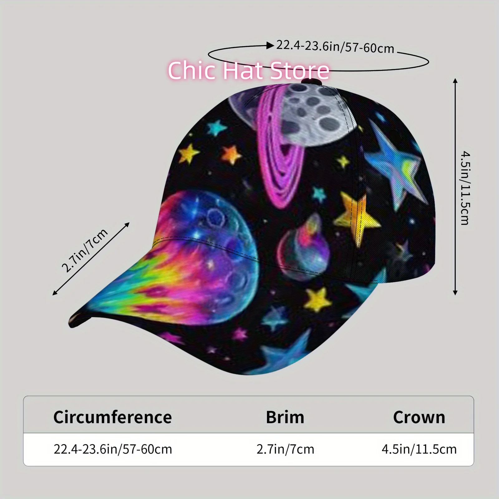 Fashionable and Lightweight Sun Hat, Cool Hip-hop Baseball Cap, Psychedelic fluid rainbow space universe pattern