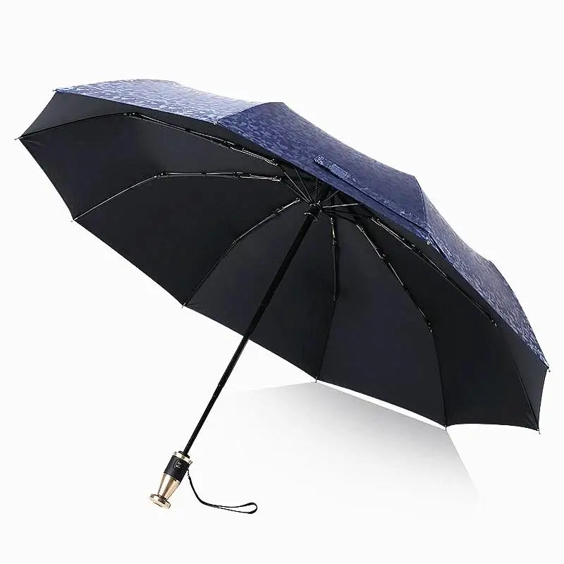 Electroplated Handle 10 Bone Fully Automatic Reinforced Men's Business Umbrella Sun Protection Advertising Gift Umbrella