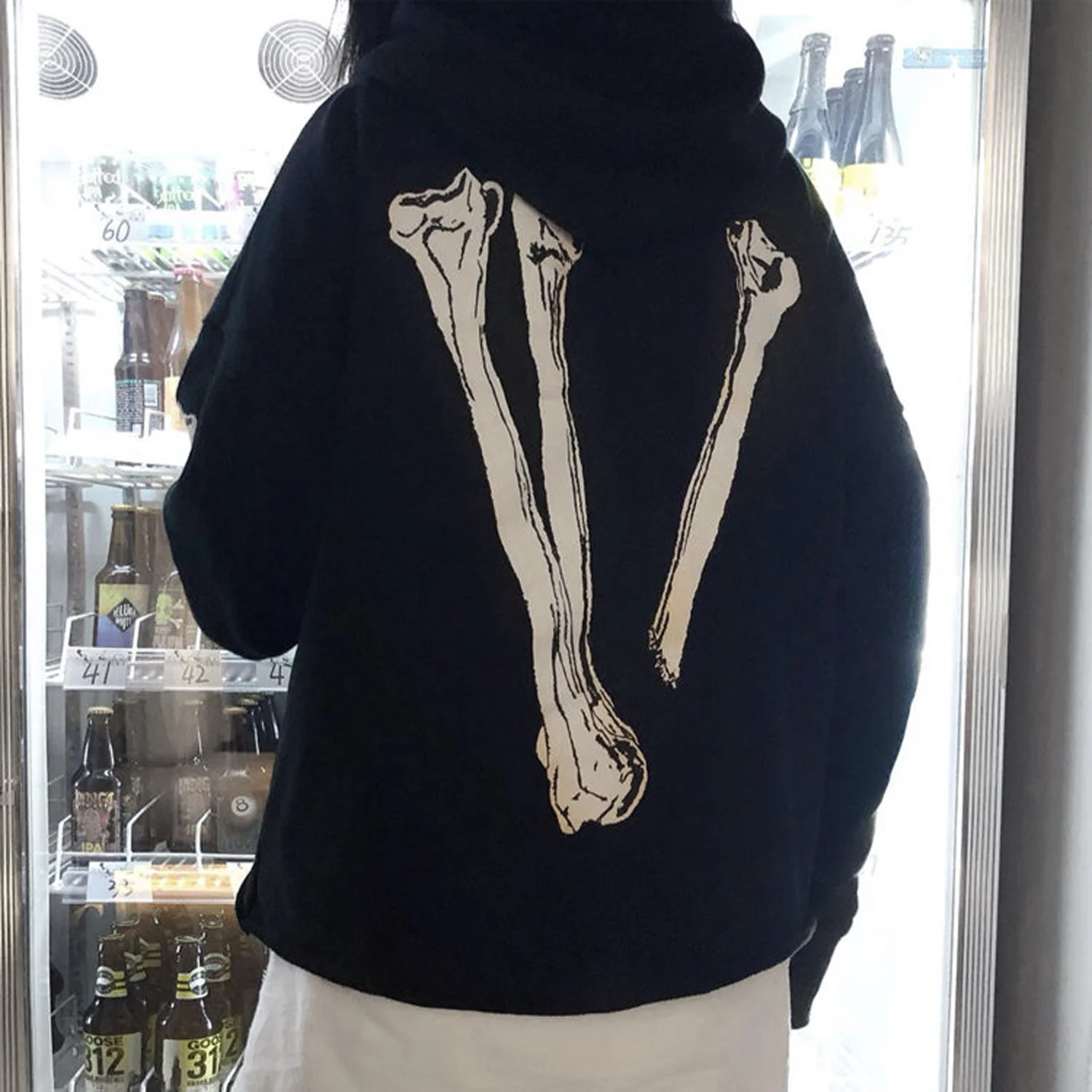 VLONE POP UP Halloween Limited Skull Bones Big V Hooded Thin Pullover Oversize 3D Printed Vintage Hoodie Trend Men's Women's Top