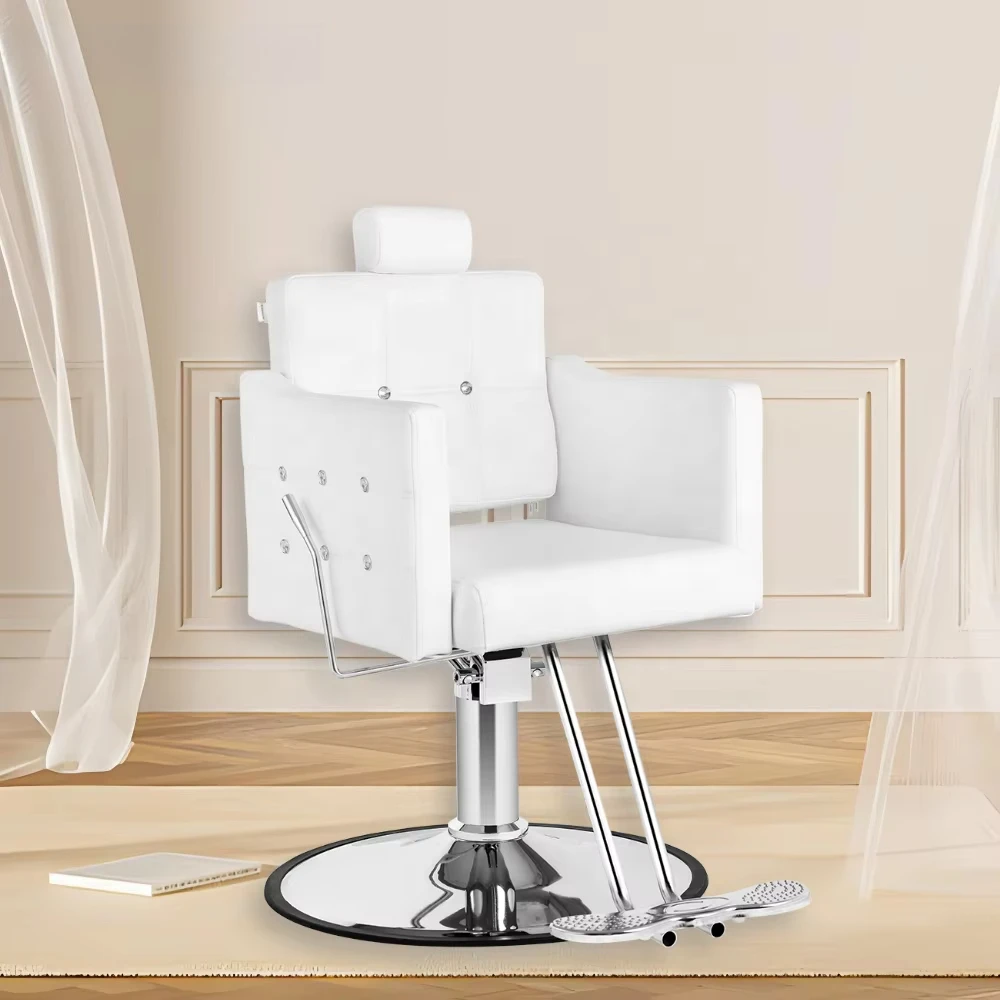 White Reclining Salon Chair for Barber Shop Women Styling Chair Multi-position Reclining Chair for Salon