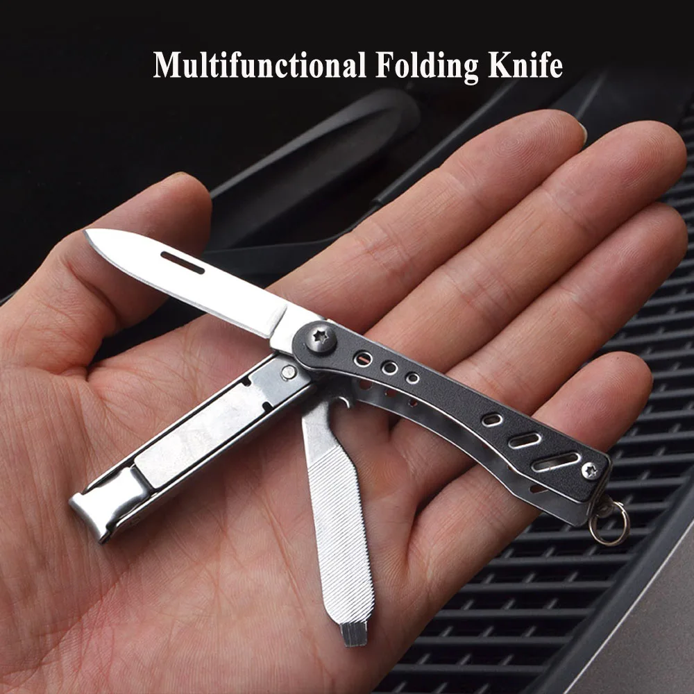 Multifunctional Folding Pocket Knife Portable EDC Stainless Steel Keychain Stationery Knife Outdoor Camping Multitool Cutter