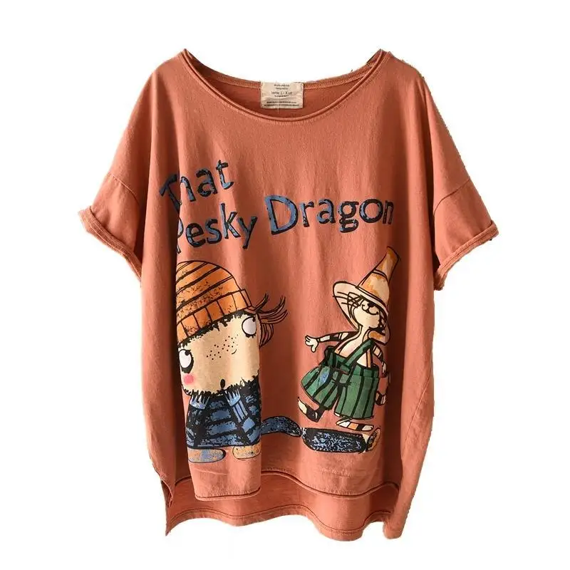 Summer T-shirt Oversize Women Plus Size Short Sleeve Casual Cartoons Loose O-Neck Shirts Short Sleeves Plus Size 4XL