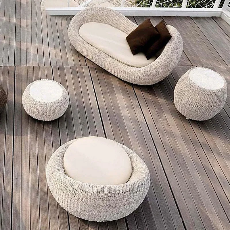 Outdoor Rattan Woven Sofa Round Open-Air Balcony Courtyard Garden Pool Villa Waterproof Sunproof Hotel Homestay Furniture