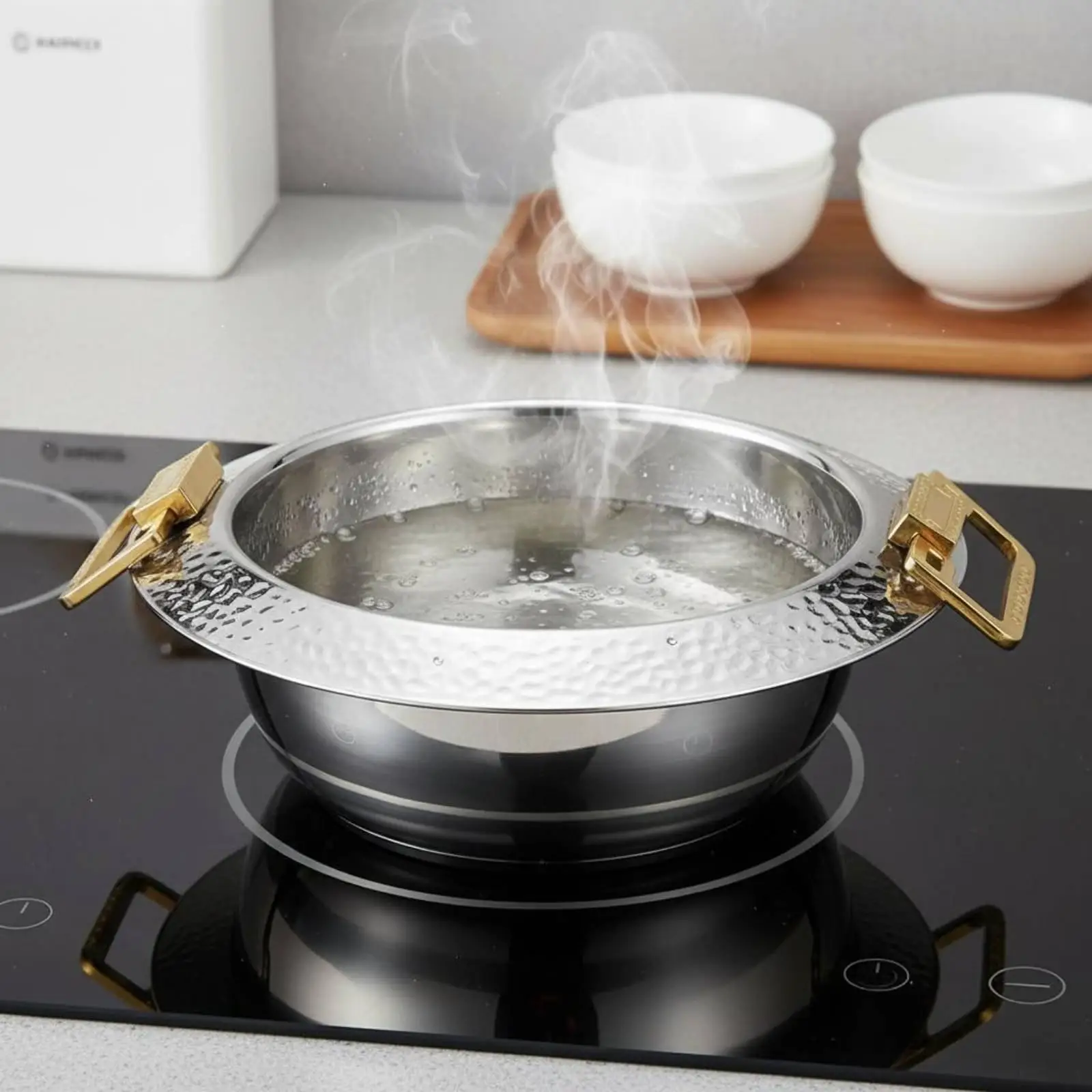Mini Hot Pot Bowl Thickened Bottom Cookware Foldable Handles for Restaurant