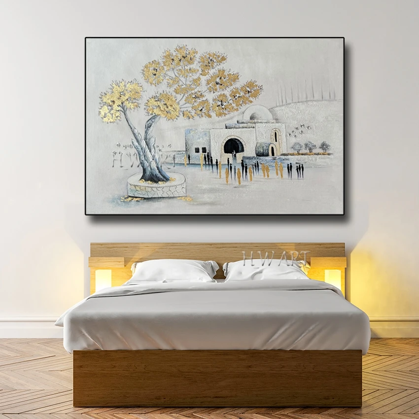 العمل الأصلي الغربي جدار القدس قماش النفط اللوحة الفاخرة غرفة المعيشة ديكور اليهود الفني الجداريات الذهب احباط لوحات الفن