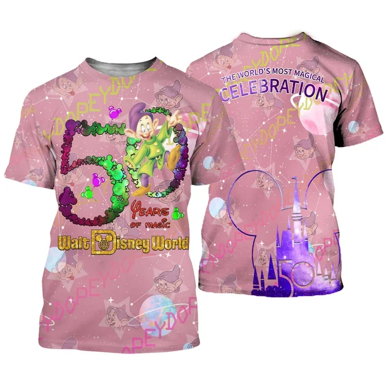 Dopey Dwarf Pink Nude Galaxy Castle Mickey Head Disney 50th Anniversary Unisex Casual T-shirts Outfit Clothing Men Women Kid