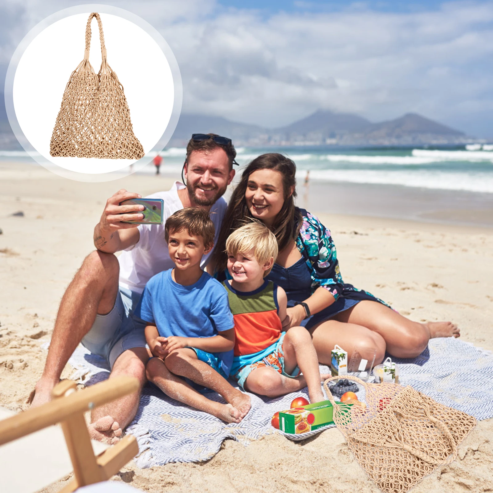 

Handmade Cotton Rope Knitted Shoulder Friendly Beach Tote Woven Purse for Women Travel Coffee Black Lightweight Reusable