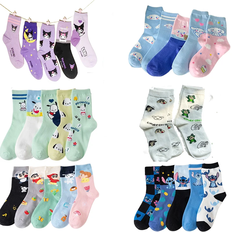 

Kawaii Sanrios Kuromi Cinnamoroll Pochacco Crayon Socks Cartoon Anime Stockings In Tube Socks Girl Birthday Gift For Girlfriend