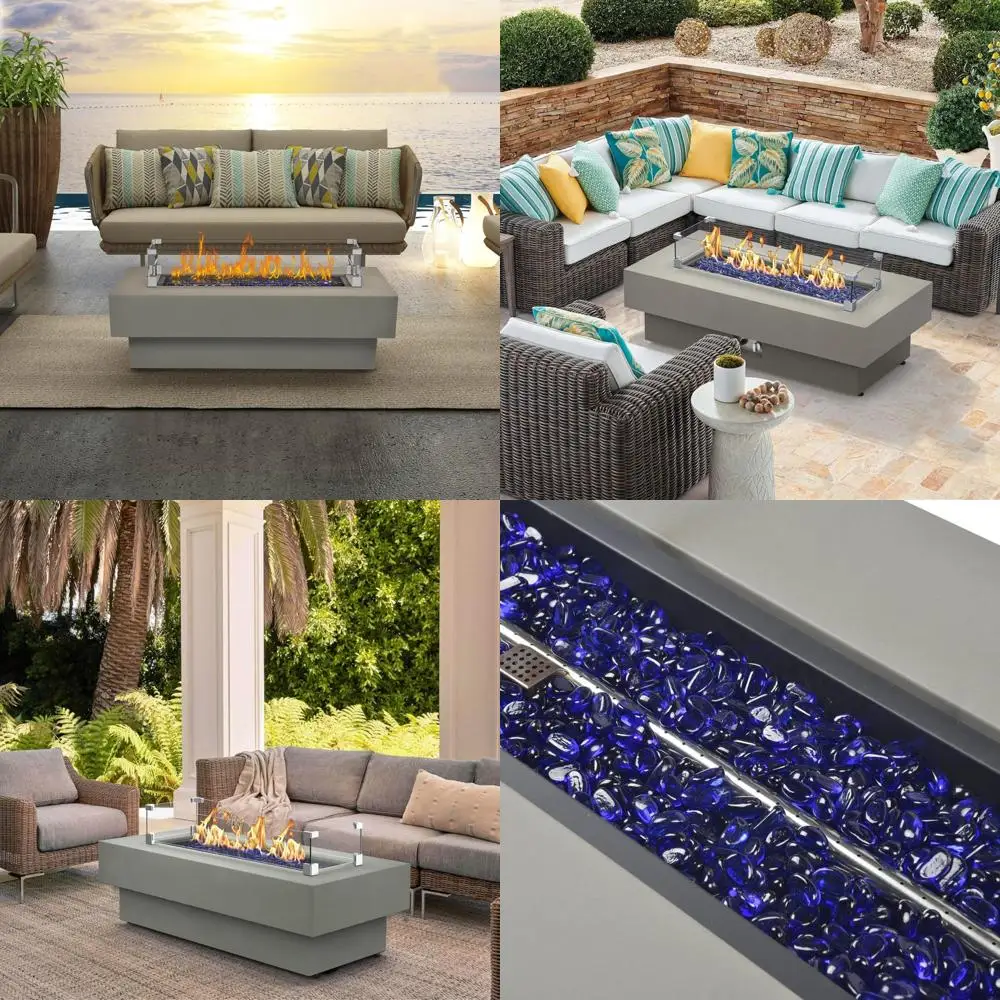 

Rectangular Outdoor Propane Fire Pit Table, 48-inch Low Profile with Wind Glass Shield, 50,000 BTU Modern Gas Fire Pit for Patio