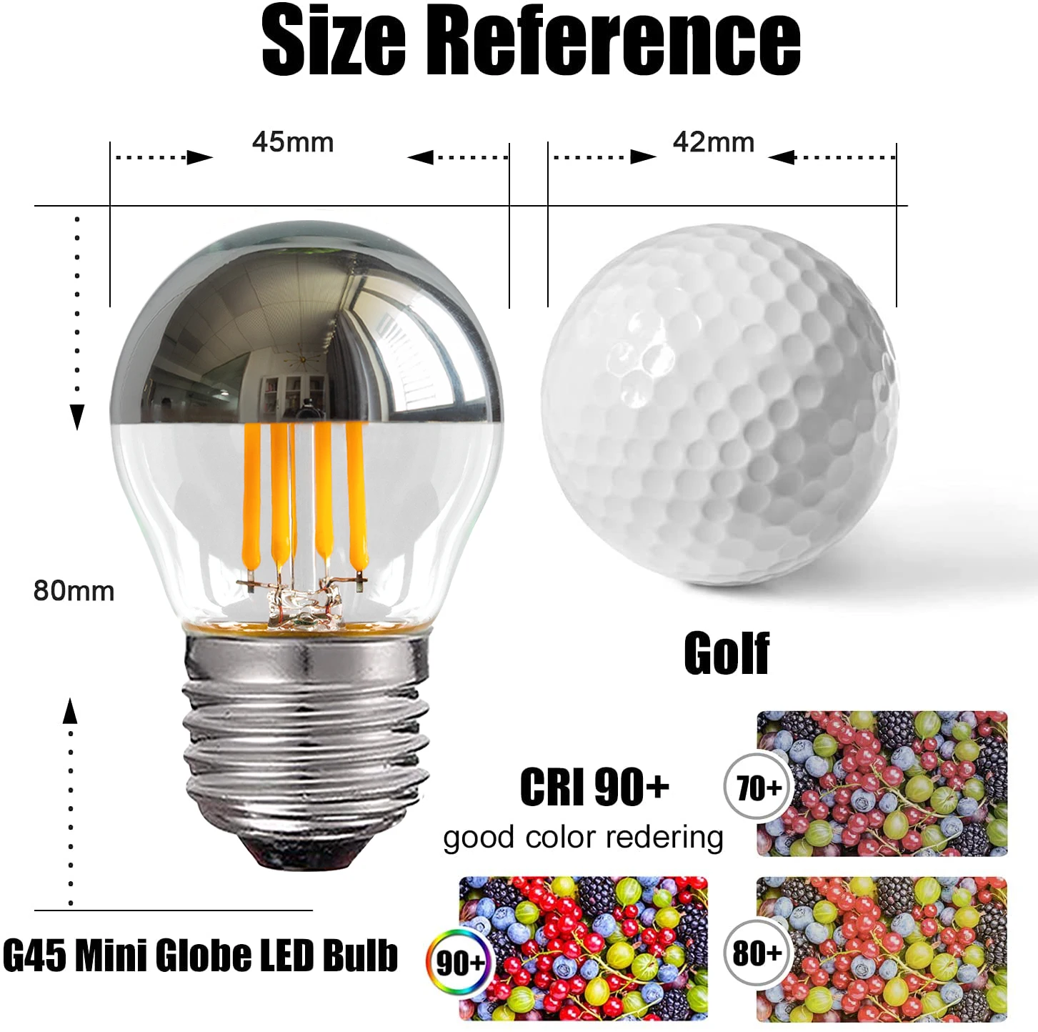 Dimmable Vintage Light Bulb E27 Half Chrome 4W 2700K 220V 110V 40W Equal G45 Pendant Replace LED Filament Light Bulb Decorative