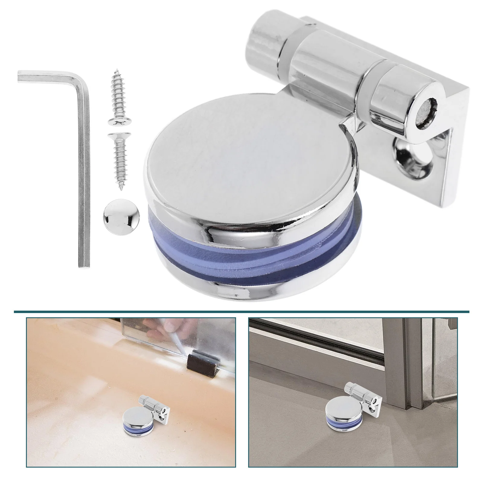 

180-Degree Single Side Glass Door Hinge Heavy Duty Metal Frameless Shower Door Replacement Round Glass Fastening Hinge Bathroom