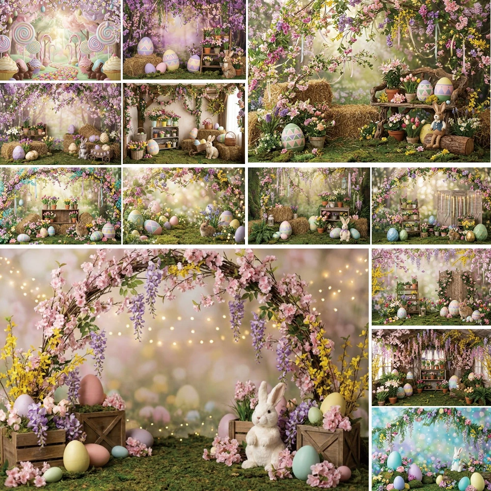 

MOON.QG Easter Wooden Wall Backgrounds For Photographs Wreath Eggs Bunny Backdrop Party Photocall Decor Props Poster Wallpaper